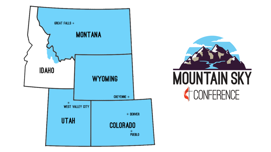 Map of Mountain Sky Conference area and logo