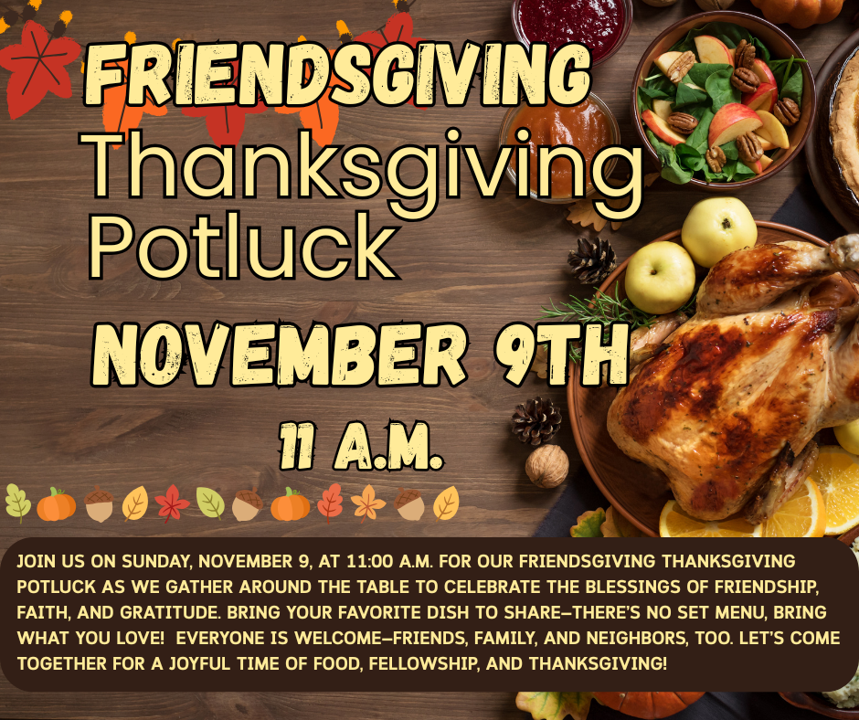 Friendsgiving Thanksgiving Potluck image with information on event.