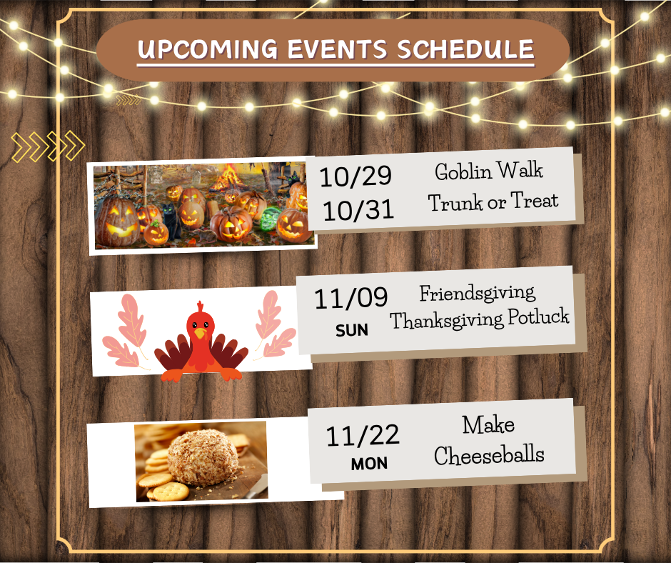 Upcoming Events for October and November 2025.