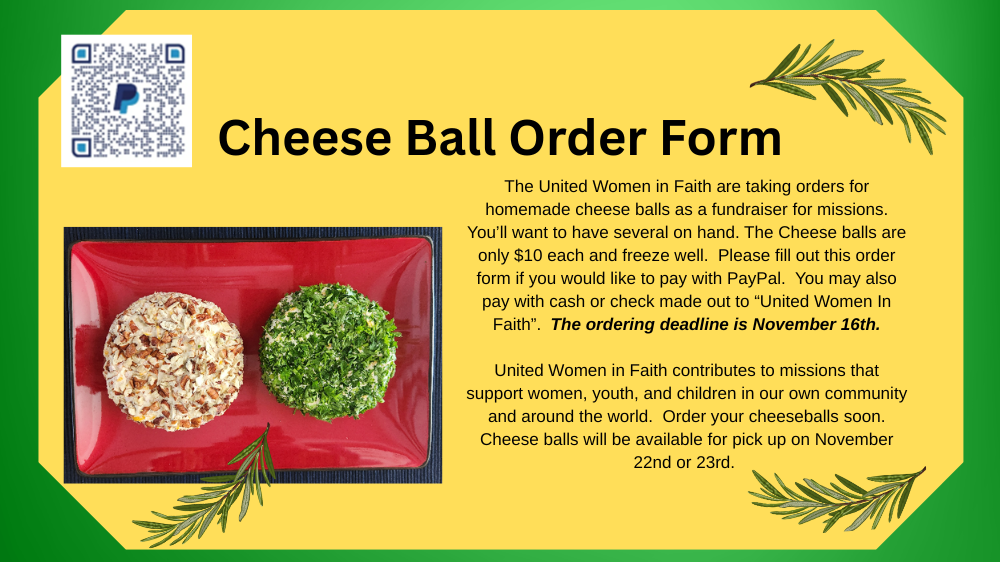 Cheese Ball order firm info header with image.