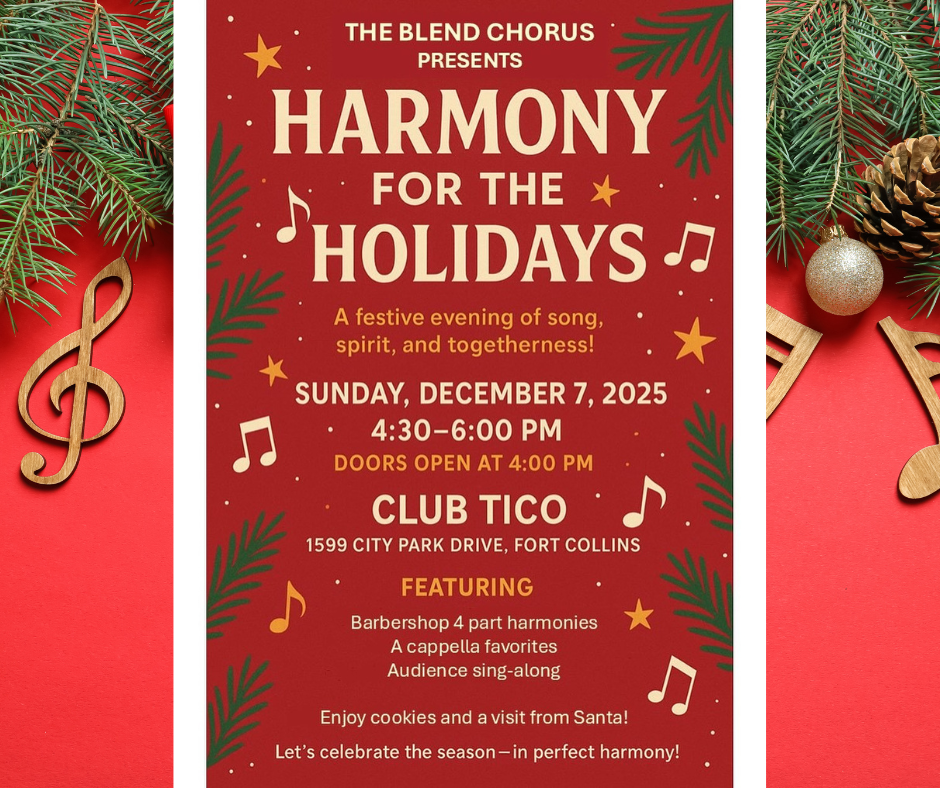 The Blend Chorus Harmony for the Holidays concert info.
