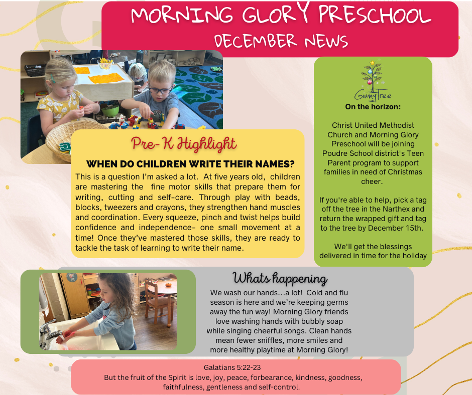 Morning Glory Preschool December update.