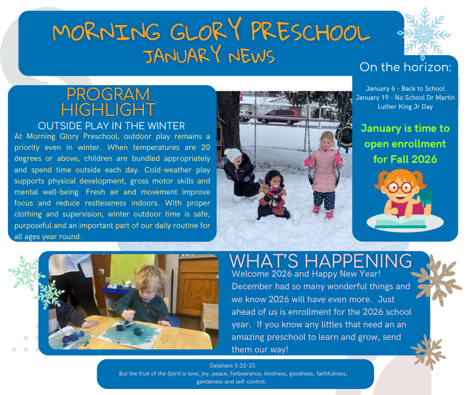 Morning Glory Preschool update for January 2026.