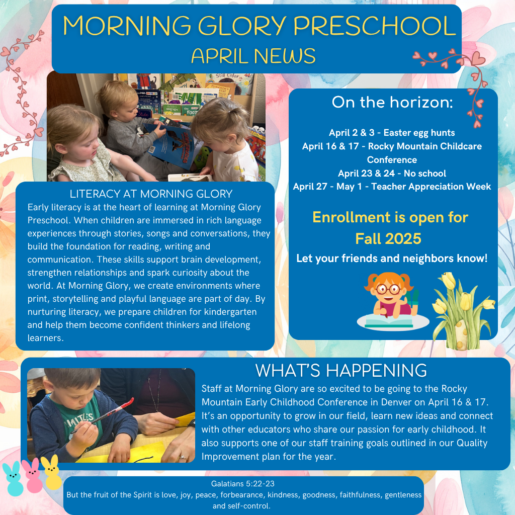 Morning Glory Preschool April update info.