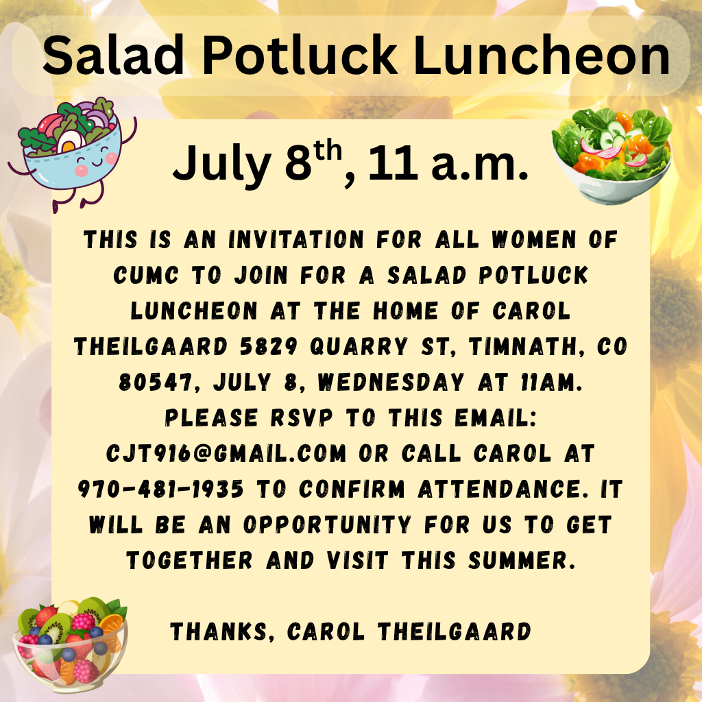 Women's Salad Potluck Luncheon for July 2026.